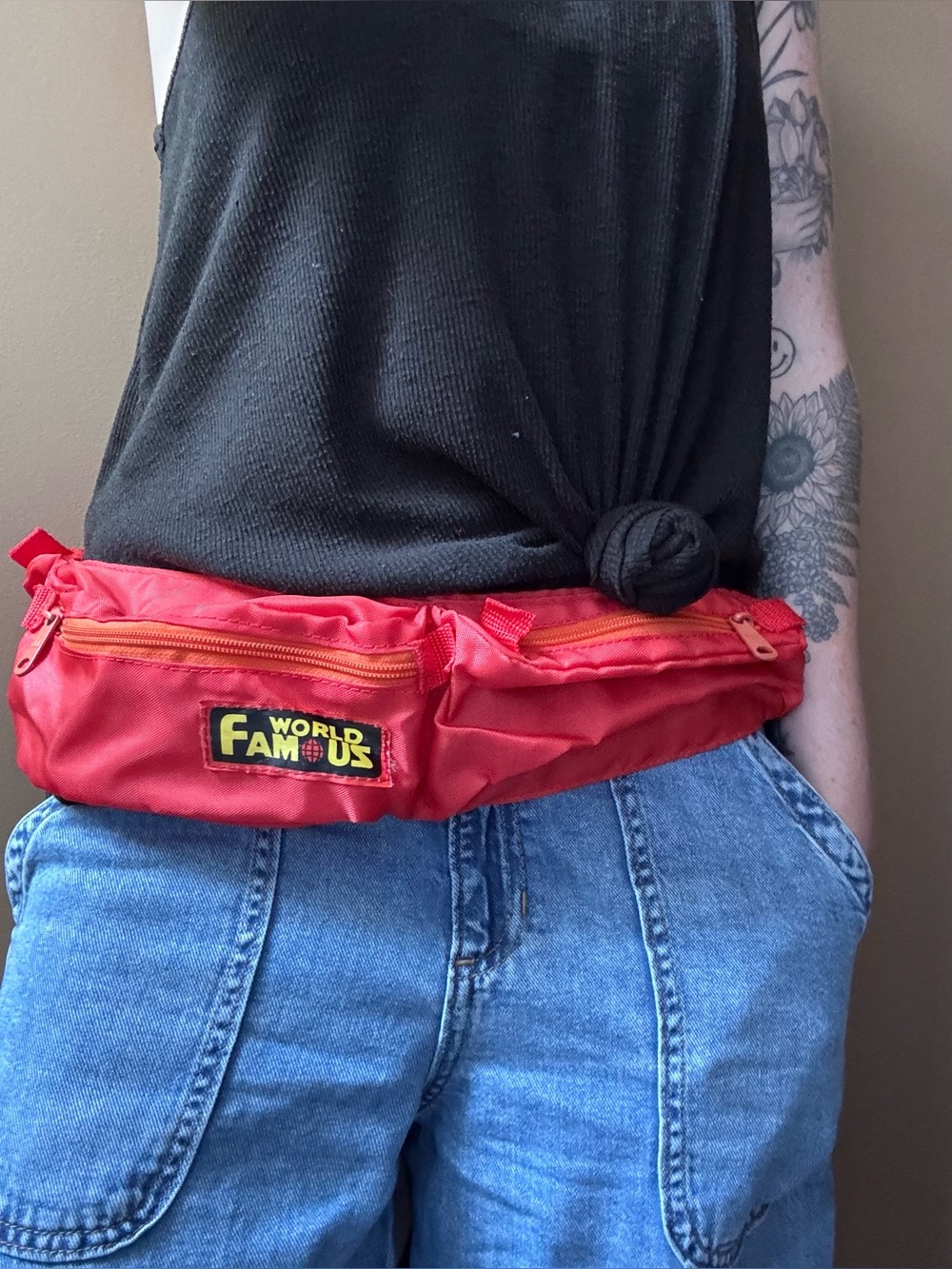World Famous Red Orange Waist Bag / Fanny Pack - Vintage